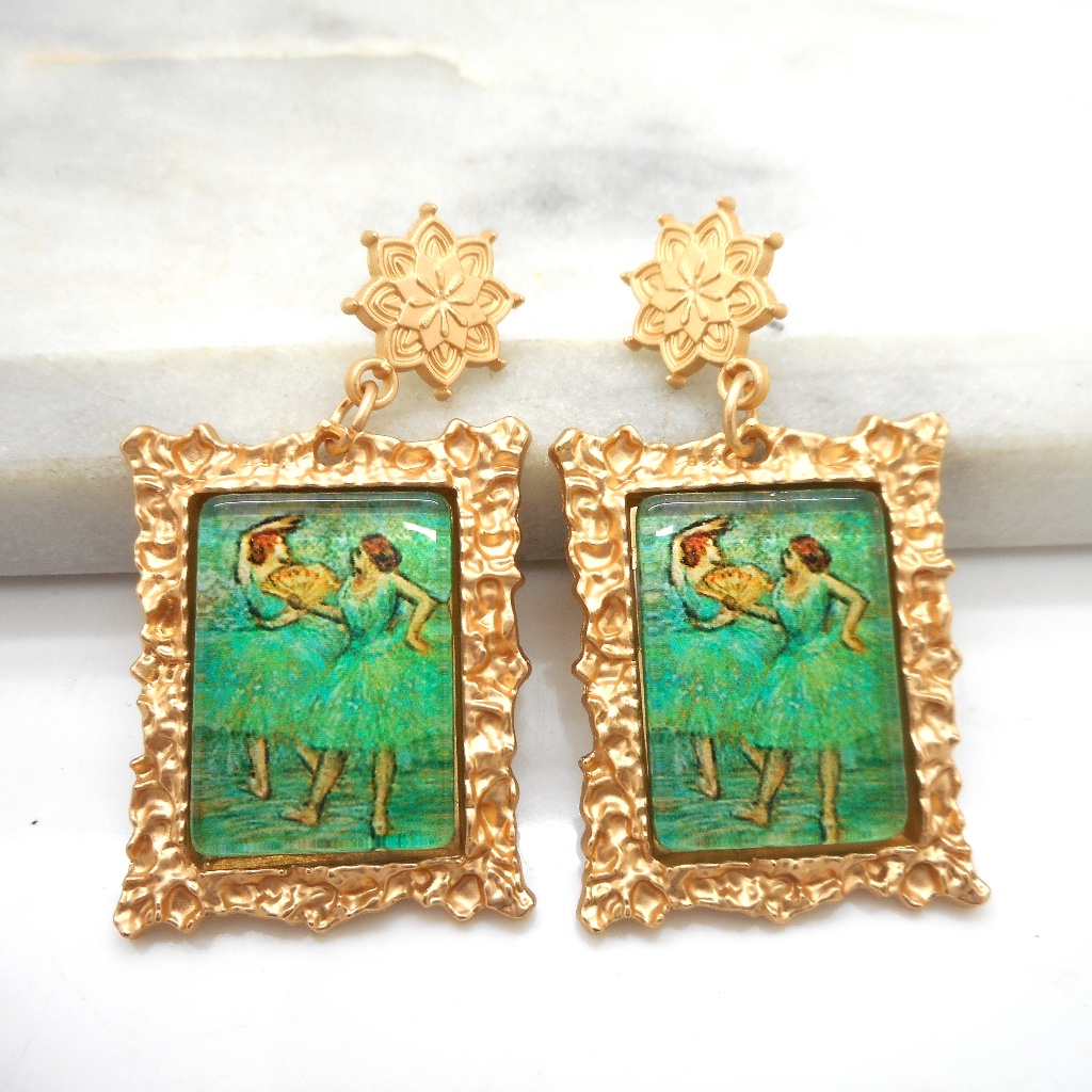 Degas - Green Ballet Art Print Painting Earrings 22$
